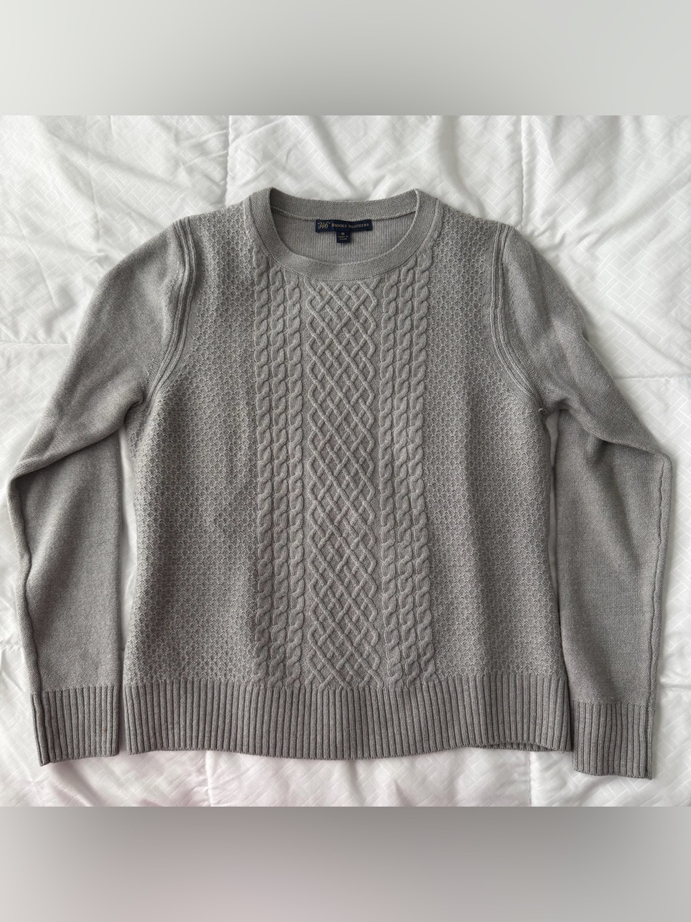 Brooks Brothers 100% Wool Crew Neck Cable Knit Sweater Women’s M Gray Luxury